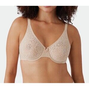 Wacoal Halo Lace Bra Size 38DD Beige Tan Underwire Unlined Floral J-Hook 851205